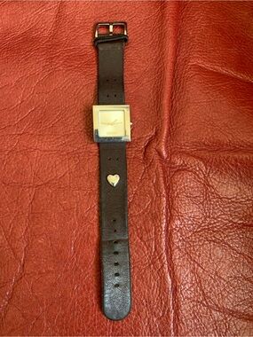 Moschino Brown Leather Strap Square Dial Watch with Heart Accent